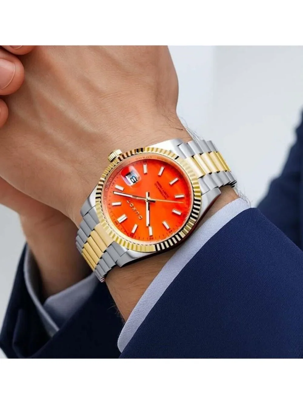 NWT Duxot Marcel Automatic Orange Dial Men's Watch